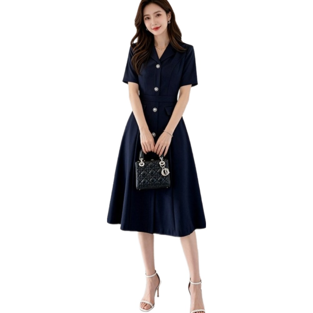 여성 반팔 원피스 단정한 고급 슬림핏 하객룩 오피스룩 정장 미디기장 (S~2XL) 5630