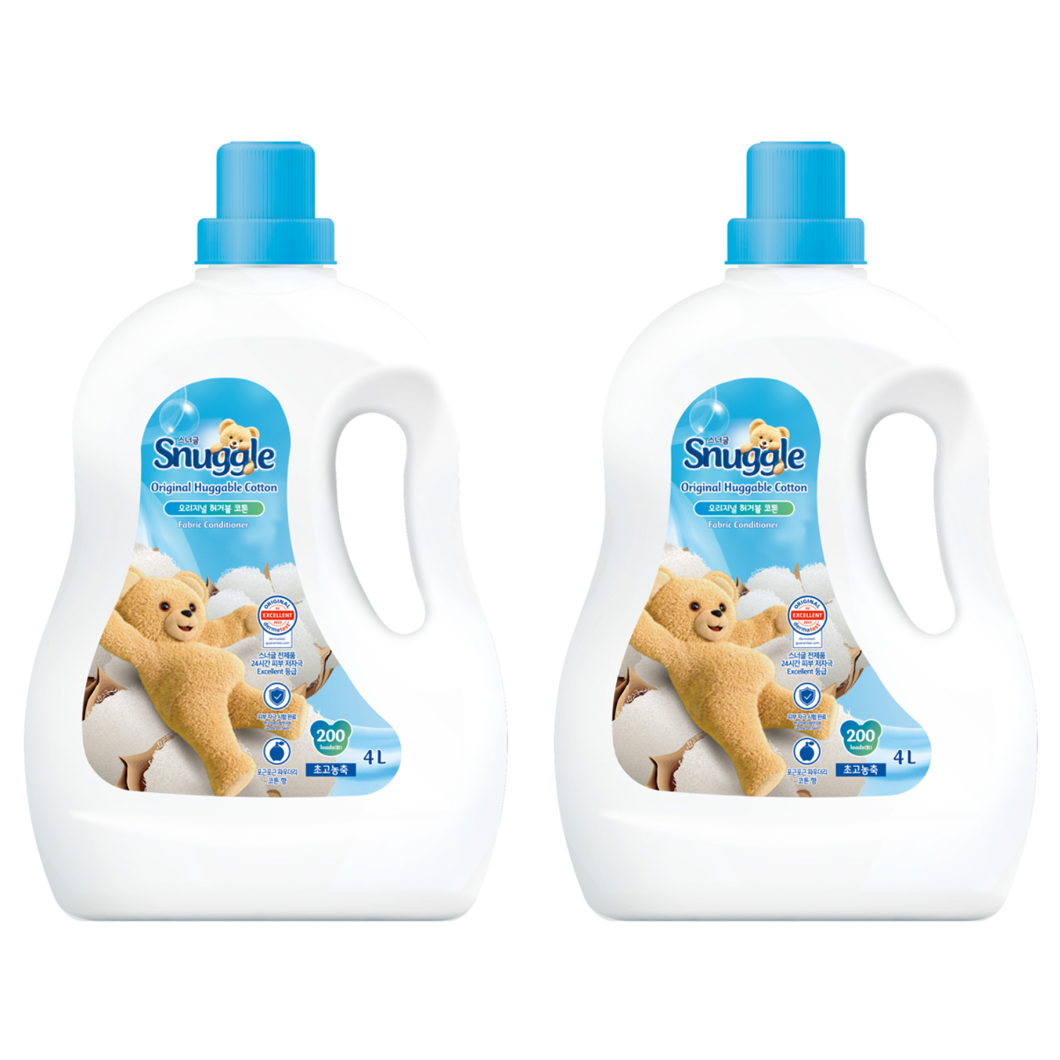 스너글 초고농축 섬유유연제 오리지널 허거블 코튼 본품, 4L, 2개
