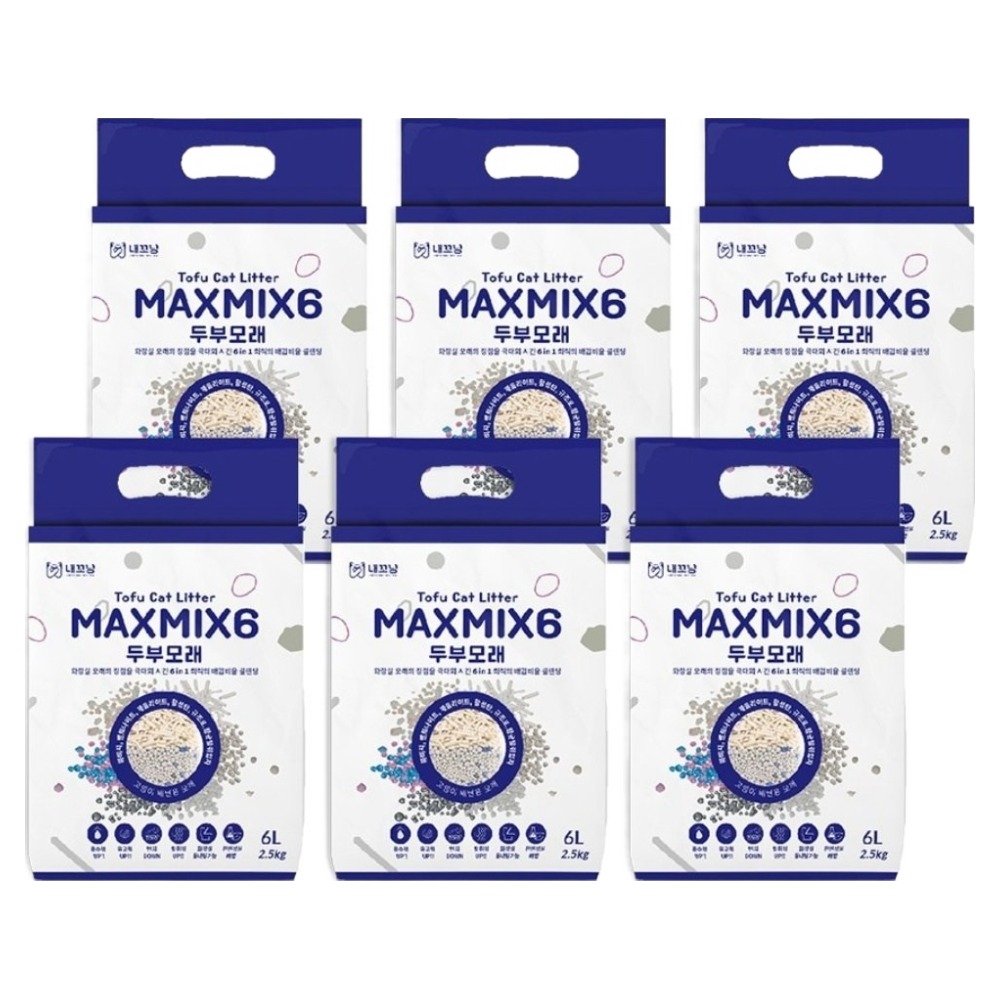 내꼬냥 고양이 프리미엄 두부벤토 모래 6in1 MAXMI6, 2.5kg, 6개, 무향