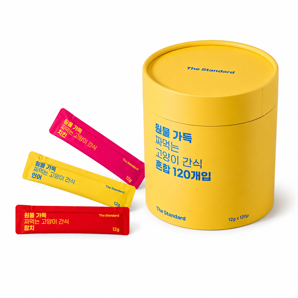더스탠다드 짜먹는 고양이 간식 대용량 버라이어티, 120개, 12g, 혼합맛(치킨/연어/참치)