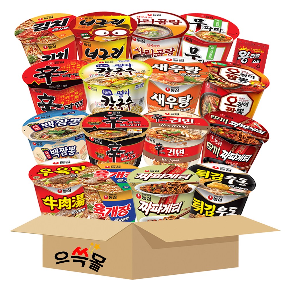 농심 컵라면 큰컵 세트 김치 너구리 새우탕 신라면 오징어짬뽕 육개장 짜파게티 튀김우동 탕비실 간편식, 1박스