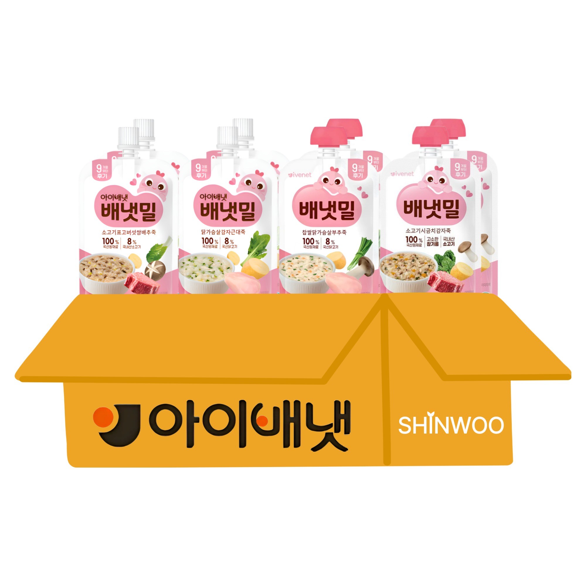 배냇밀 후기 이유식 4종 8개 소고기표고2닭가슴살감자2닭가슴살부추2시금치감자죽2, 100g, 소고기표고버섯죽, 닭가슴살감자죽, 닭가슴살부추죽, 시금치감자죽